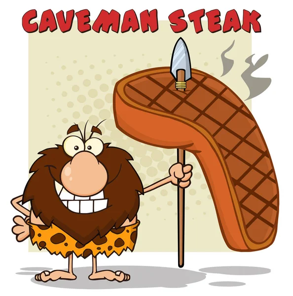 Mascotte Souriante Homme Caveman Cartoon — Image vectorielle