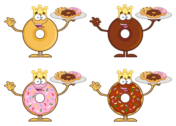 Dört tatlı çörek karakter karikatür — Stok Vektör