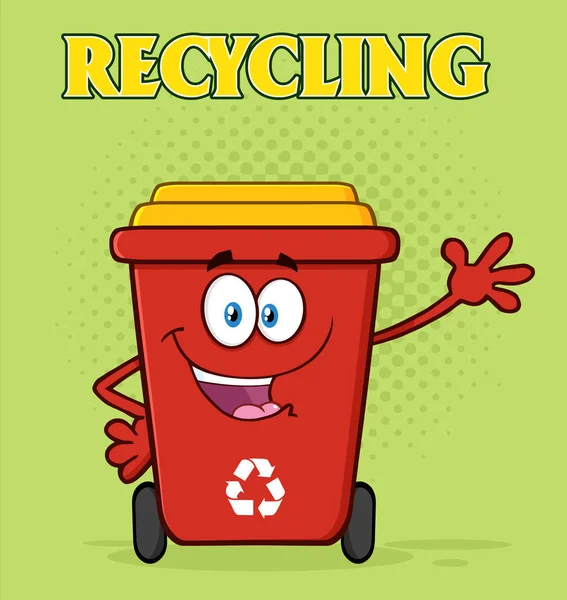 Gelukkig Rode Recycle Bin Cartoon — Stockvector