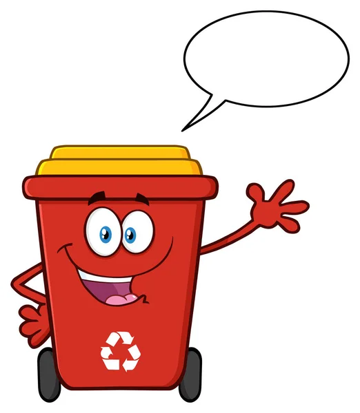 Linda papelera de reciclaje rojo de dibujos animados — Vector de stock