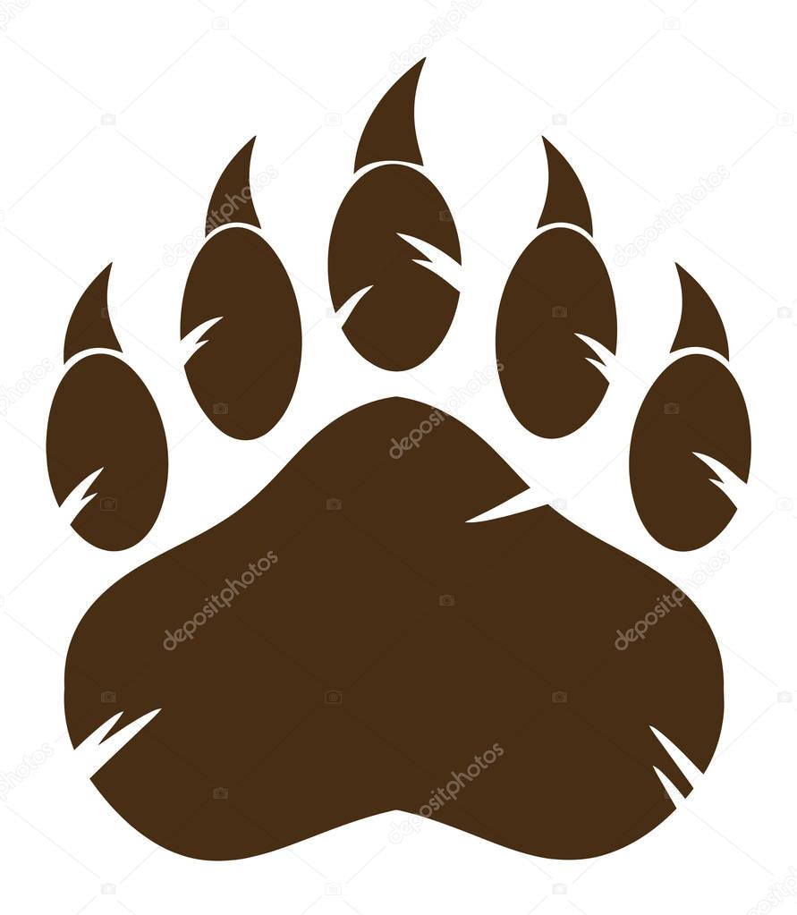 Brown Bear Paw With Claw. Vector Illustration Isolated On White Background