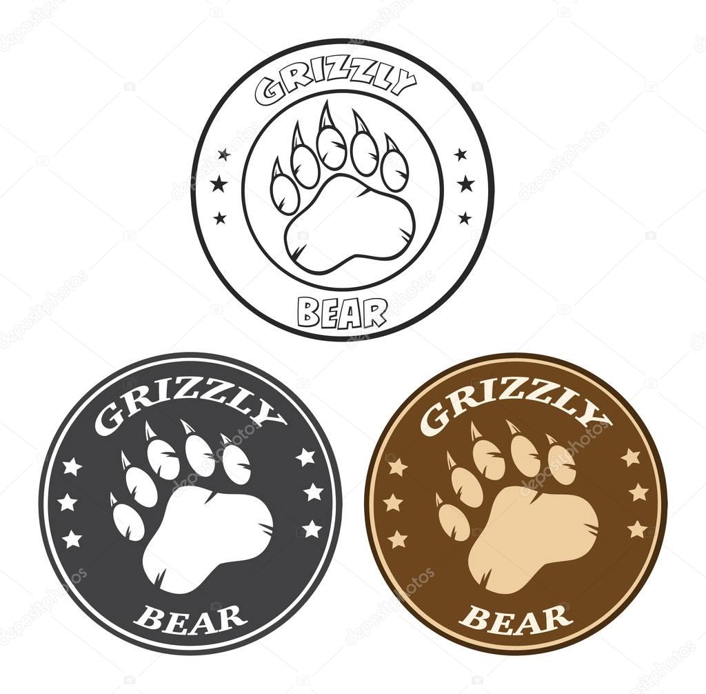 Bear Paw Print Circle Logo Design 1. Vector Collection Set