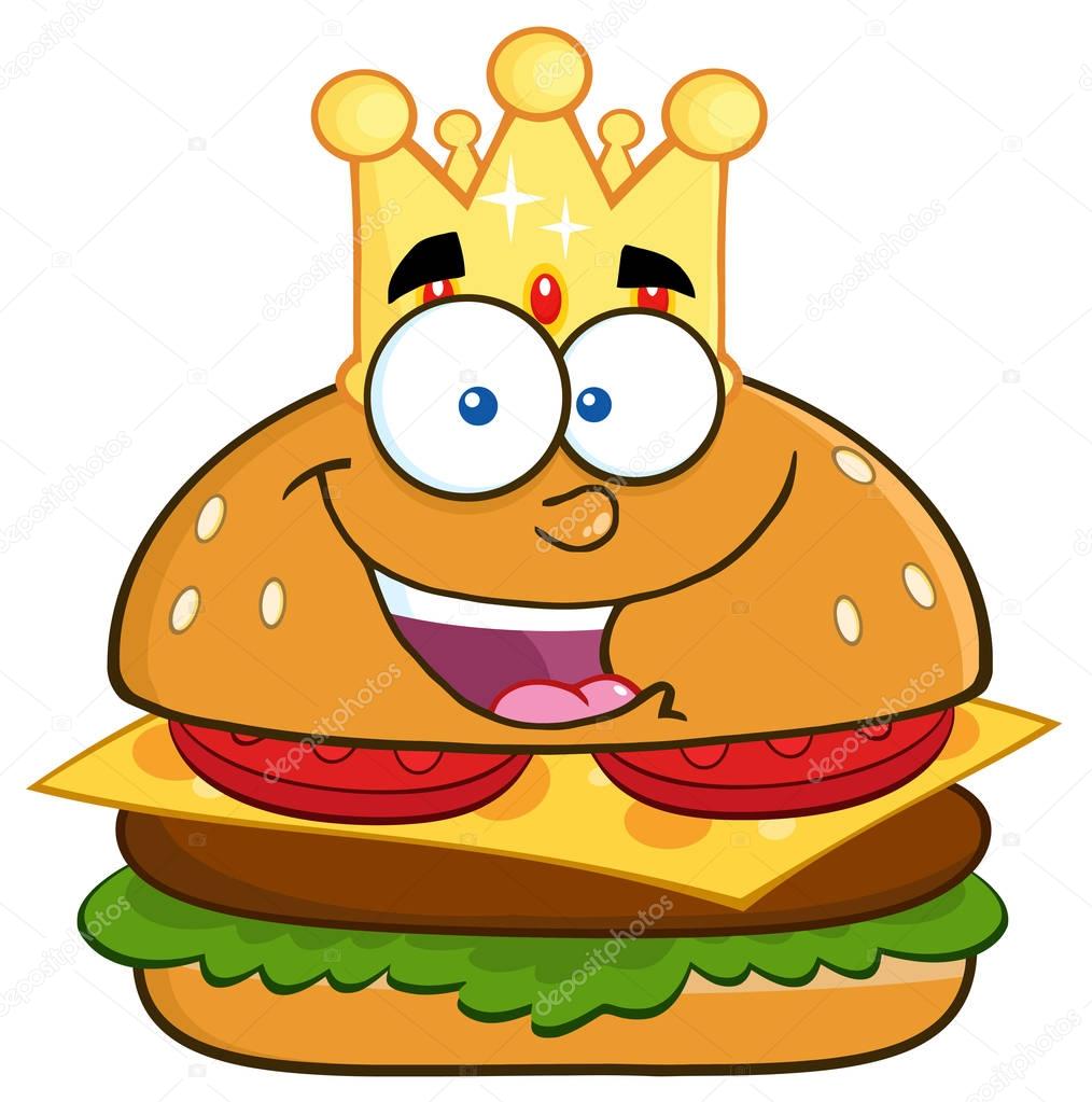 Happy King Hamburger Cartoon Character 