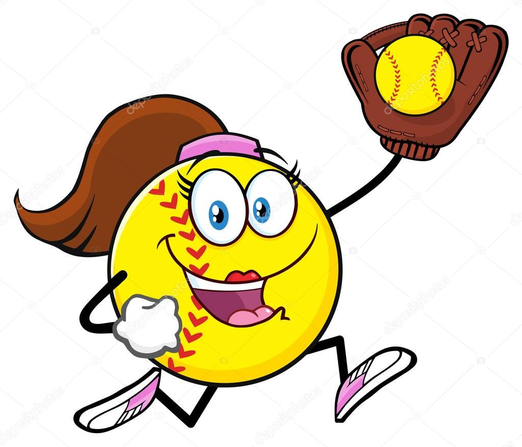 Girly Softball Cartoon Character