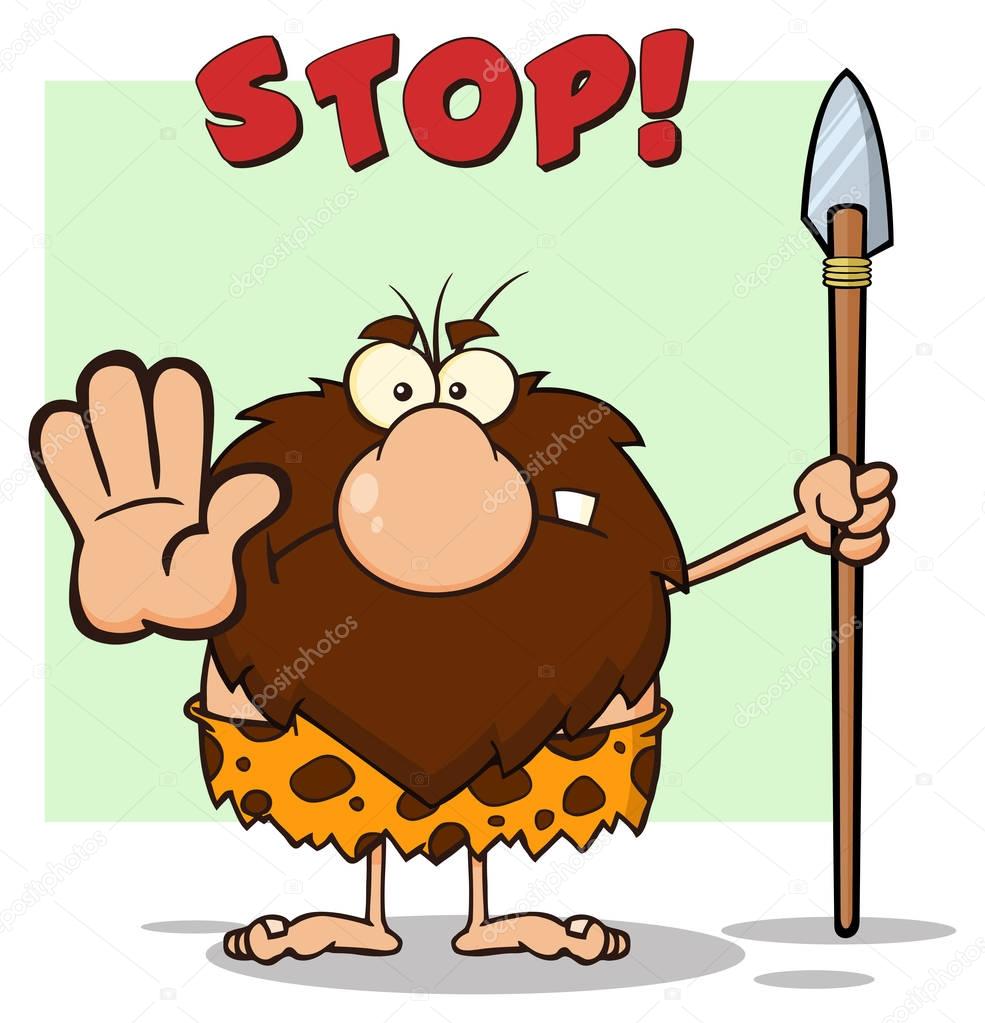 Angry Male Caveman Hunter Cartoon 