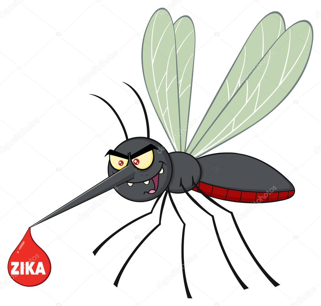 Mosquito Cartoon Character Flying 