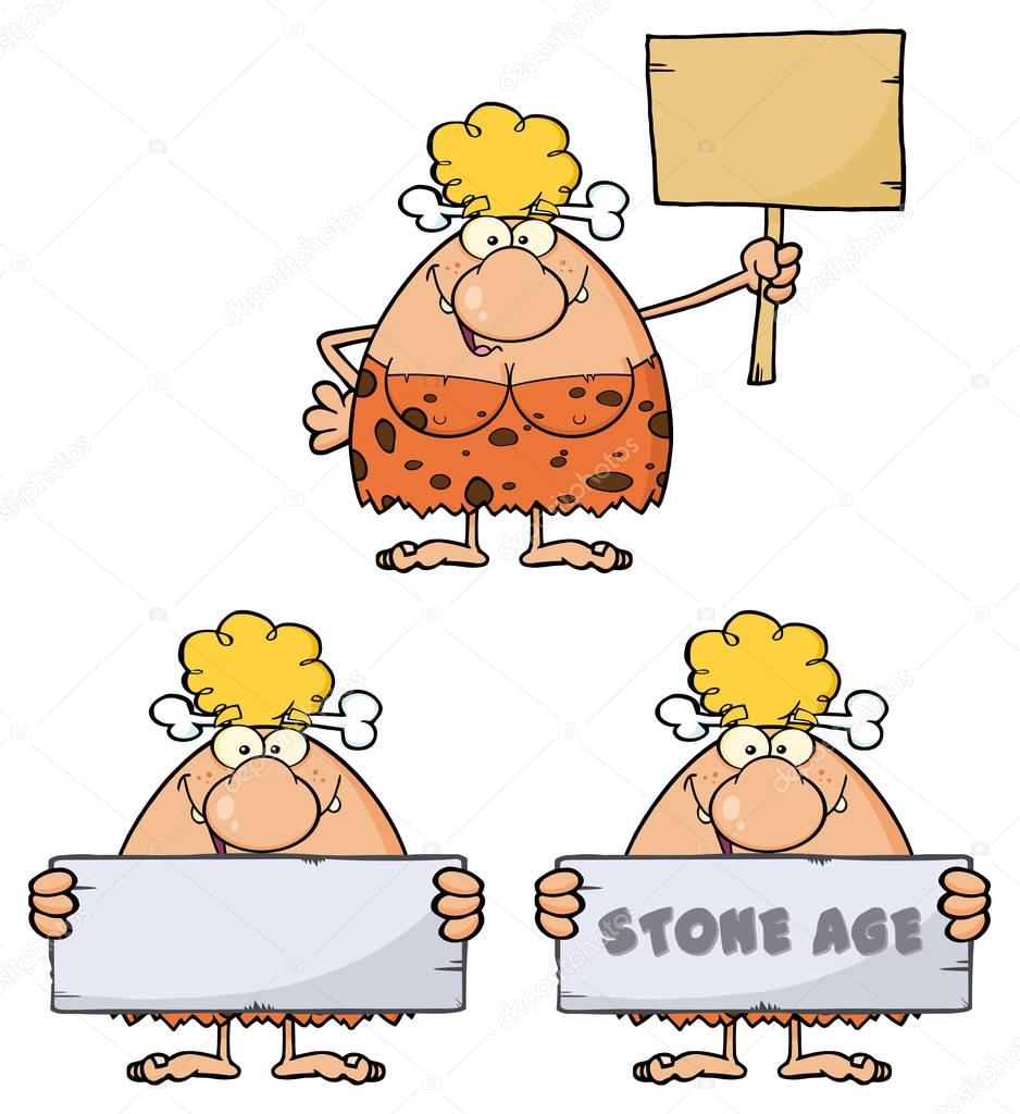 Blonde Cave Woman Cartoon Mascot Character