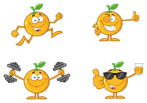 Pomarańczowy Cartoon twarze zestaw — Wektor stockowy