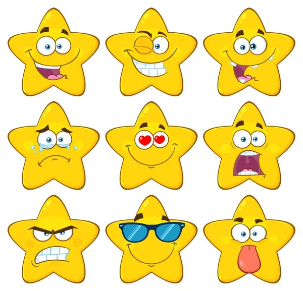 Conjunto de estrelas amarelas dos desenhos animados — Vetor de Stock