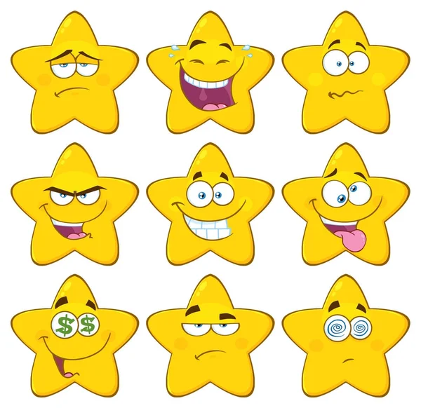 Conjunto de estrelas amarelas dos desenhos animados — Vetor de Stock