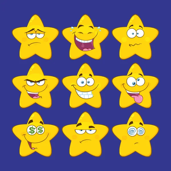 Amarillo estrellas de dibujos animados conjunto — Vector de stock