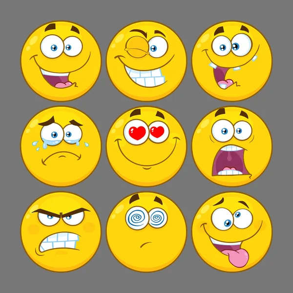 Conjunto de rostos de desenhos animados amarelos — Vetor de Stock