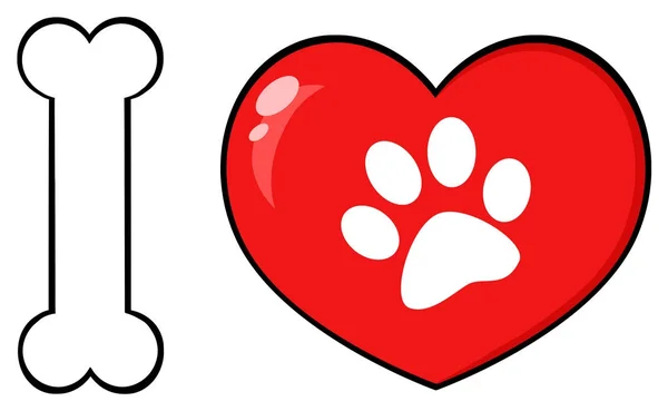 Knochen und rotes Herz Logo — Stockvektor