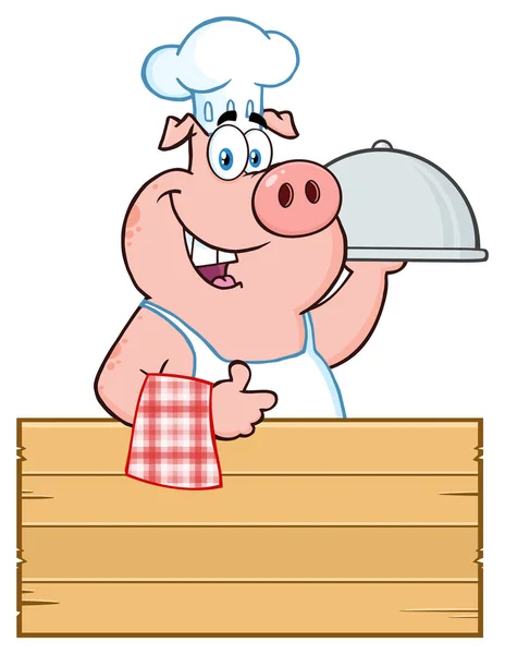 Chef cerdo ceder pulgar hacia arriba — Vector de stock
