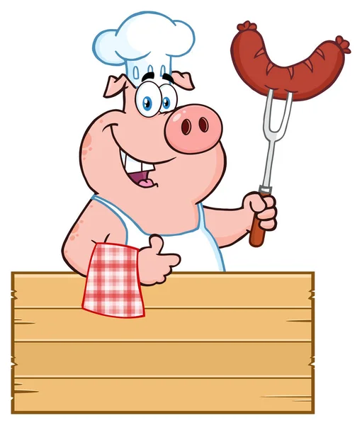 Chef Porco Desistindo Polegar — Vetor de Stock