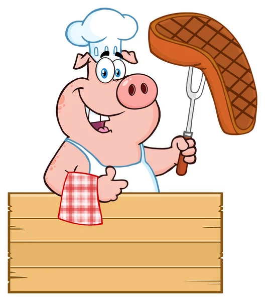 Chef-kok varken geven duim omhoog — Stockvector
