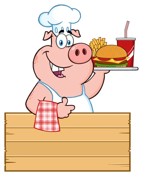Chef cerdo ceder pulgar hacia arriba — Archivo Imágenes Vectoriales