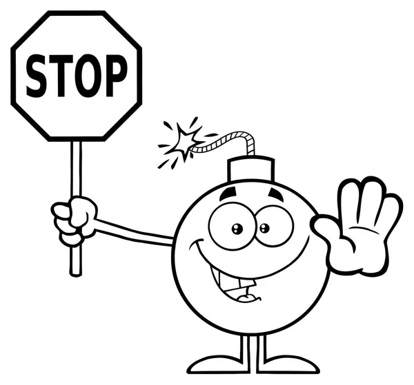 Γελοιογραφία βόμβα κρατώντας πινακίδα Stop — Διανυσματικό Αρχείο
