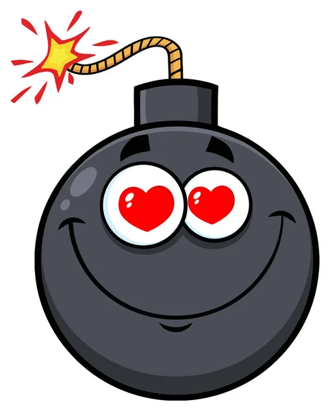Bombe souriante avec les yeux du cœur — Image vectorielle