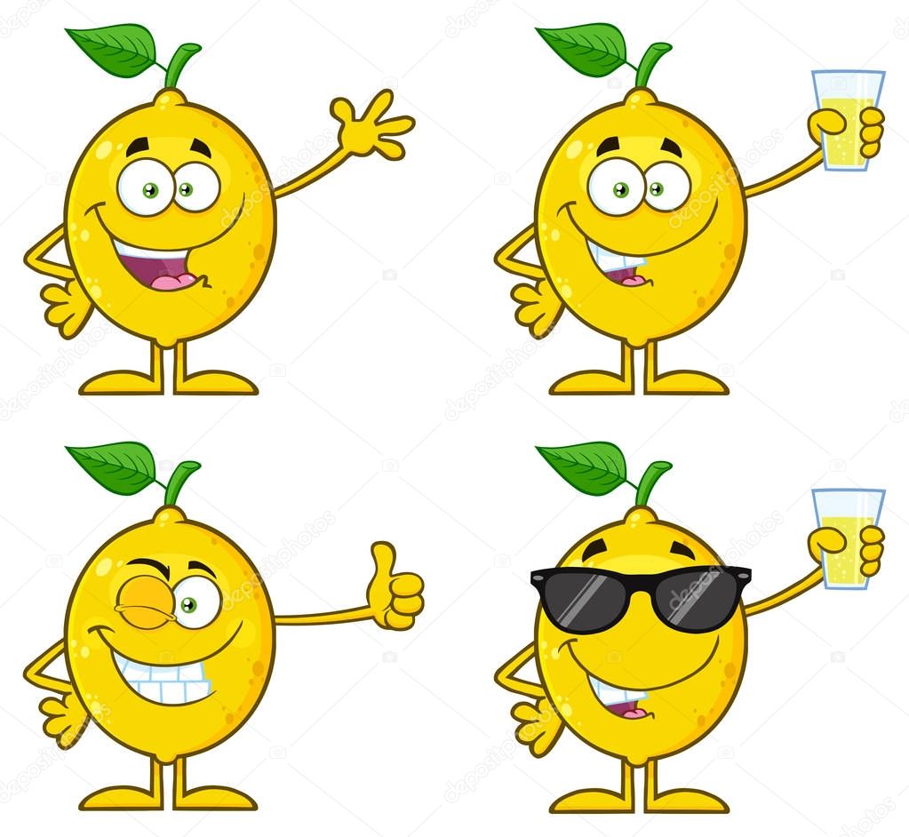 Lemon Cartoon Emoji Characters Faces Set