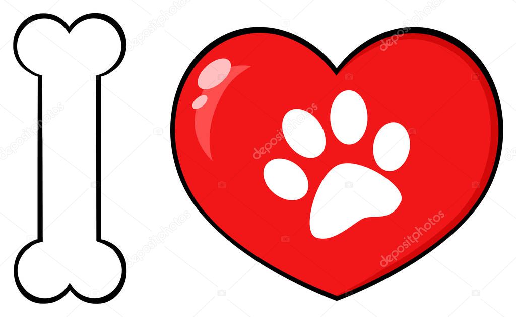 I Love Animals With Bone And Red Heart With Paw Print Logo