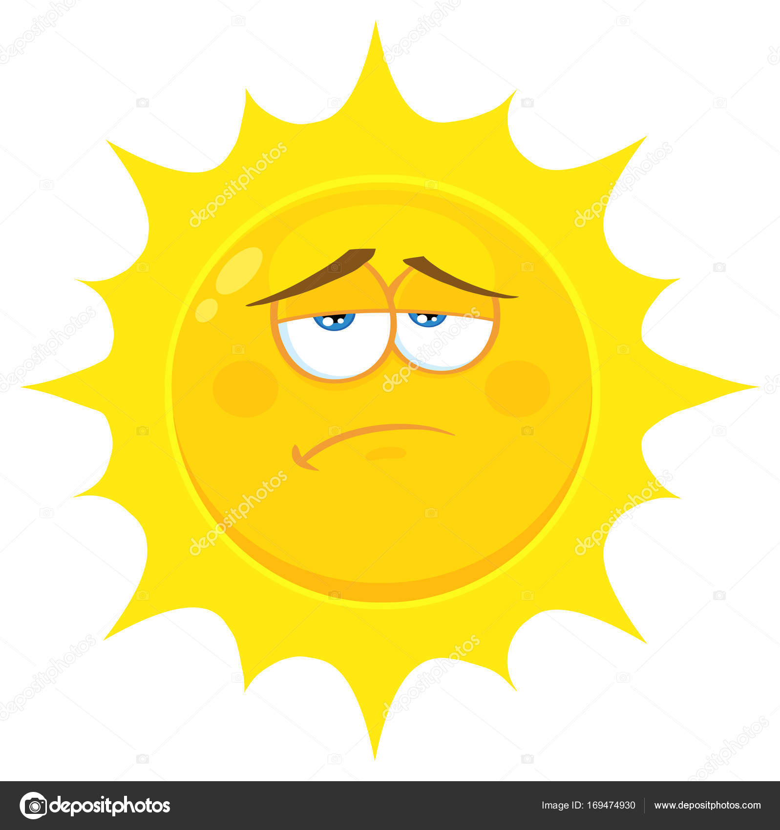 Sad Yellow Sun Cartoon Emoji Face Character Tired Expression Stock Vector  Image by ©HitToon #169474930