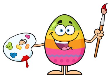 Holding boya fırçası ve palet yumurta 