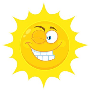 Sarı güneş karikatür Emoji yüz karakter ifade gülümseyen göz kırpıyor