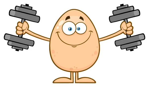 Egg Character Working With Dumbbells — Stock Vector