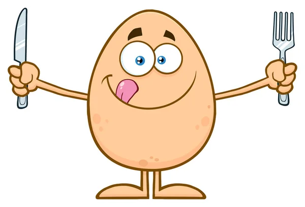 銀器を保持している卵の漫画のキャラクター — ストックベクタ