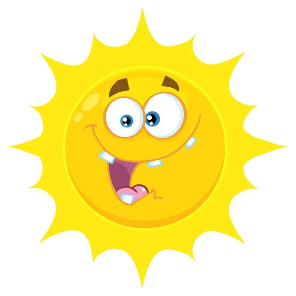 Loco Dibujos Animados Sol Emoji Cara Carácter Sonriendo Sin Dientes — Vector de stock