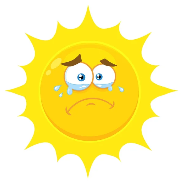 Crying Yellow Sun Cartoon Emoji Face Character Tears — Stock Vector