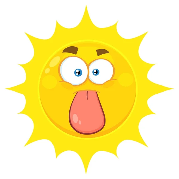 Funny Yellow Sun Cartoon Emoji Face Character Showing Tongue — Stock Vector