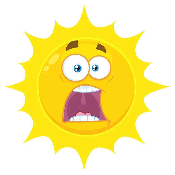 Przestraszony Żółte Słońce Twarz Emoji Kreskówka Wyrażenia Paniki — Wektor stockowy