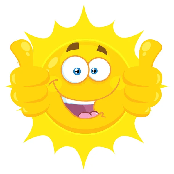 Щасливе сонце дає два великі пальці вгору — стоковий вектор