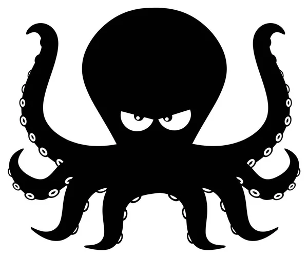 Witte Boos Octopus Cartoon Mascotte Karakter Vectorillustratie Met Zwarte Achtergrond — Stockvector