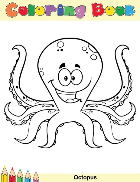 Happy Cartoon Octopus Mascotte Karakter Lacht Vector — Stockvector