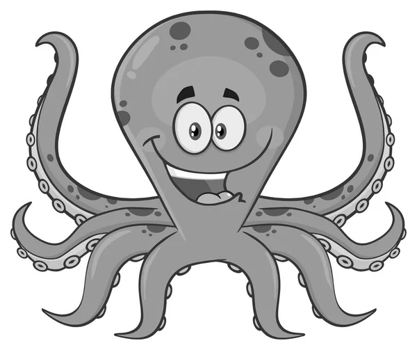 Happy Cartoon Octopus Mascotte Karakter Lacht Vector — Stockvector