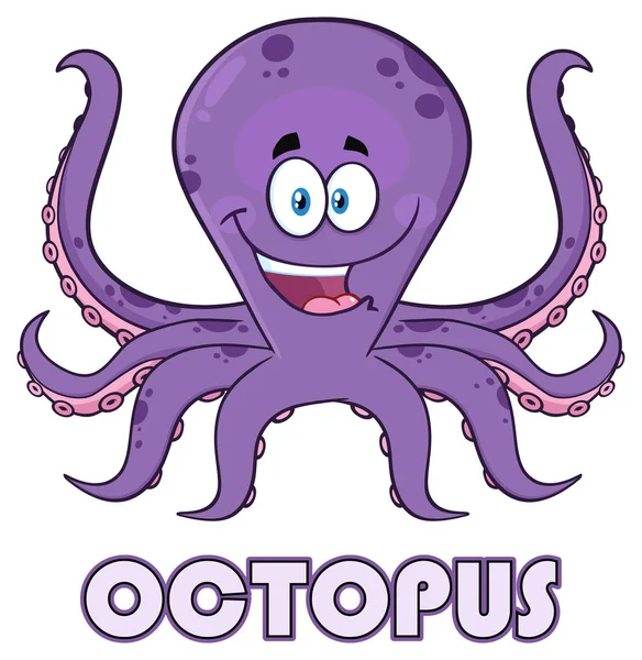 Feliz pulpo de dibujos animados púrpura — Vector de stock