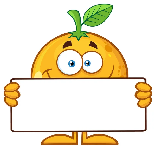 Smiling Orange Fruit Cartoon Character Holding Blank Banner - Stok Vektor
