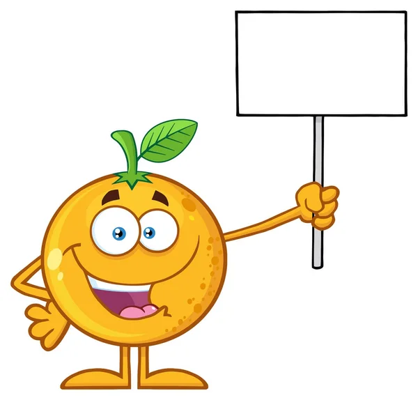 Uśmiechający Się Postać Kreskówki Owoc Pomarańczowy Przytrzymanie Puste Pusty Znak — Wektor stockowy