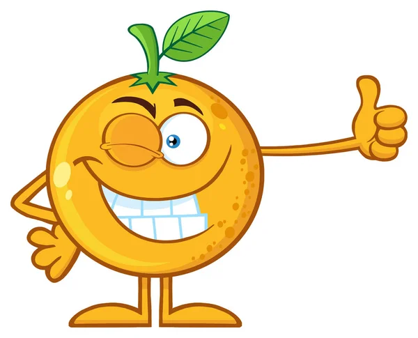 Lachende Oranje Fruit Cartoon Karakter Geven Een Duim — Stockvector