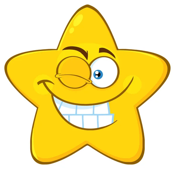 Caráter Amarelo Sorridente Cara Dos Desenhos Animados Estrela Emoji Com — Vetor de Stock