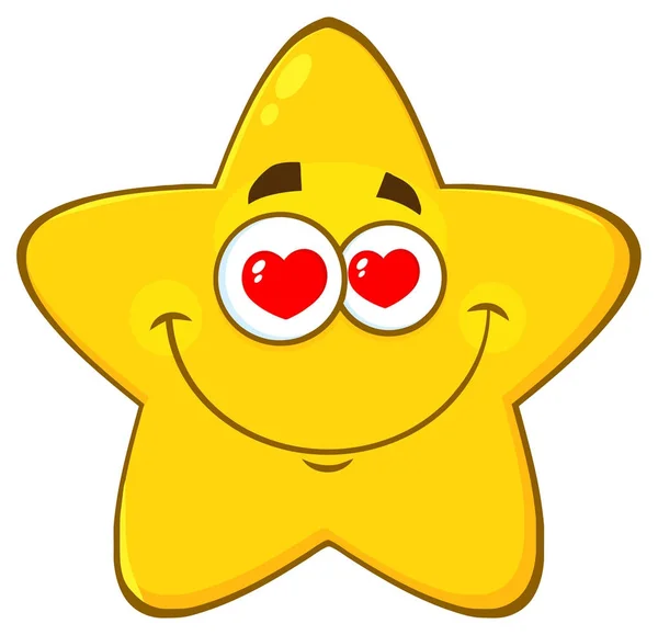 Hearts Eyes Yellow Star Cartoon Face Character Expression Vector Illustration — Stock Vector