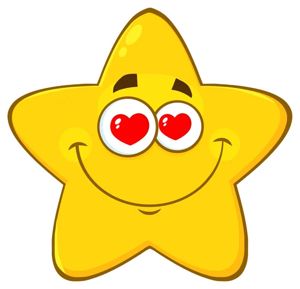 Hearts Eyes Yellow Star Cartoon Face Character Expression Vector Illustration — стоковый вектор