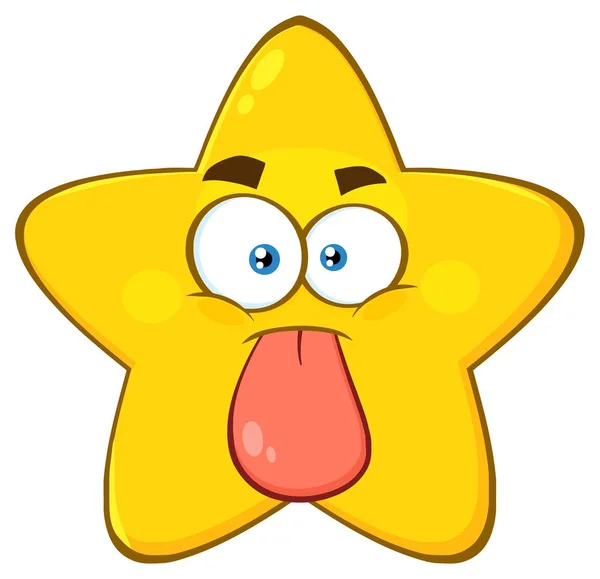 Funny Yellow Star Cartoon Face Character Expression Vector Illustration — стоковый вектор