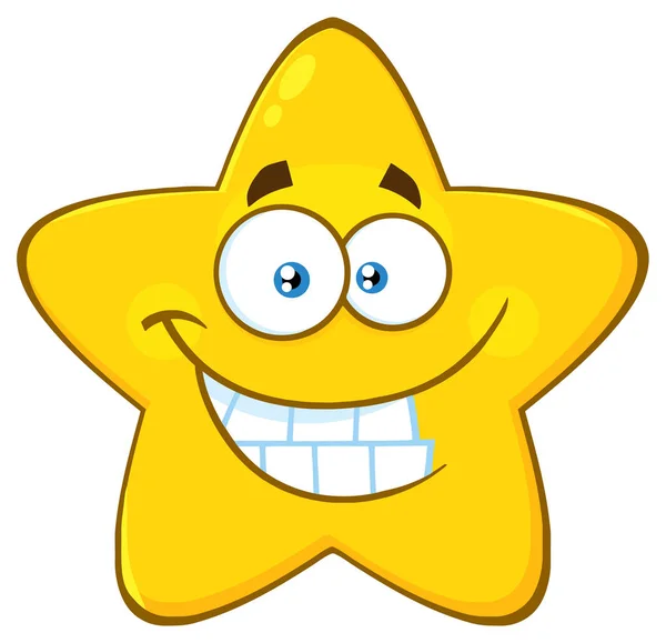 Funny Yellow Star Cartoon Face Character Expression Vector Illustration — стоковый вектор