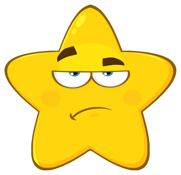 Personaje Gruñón Amarillo Cara Emoji Historieta Estrella Con Ilustración Del — Vector de stock