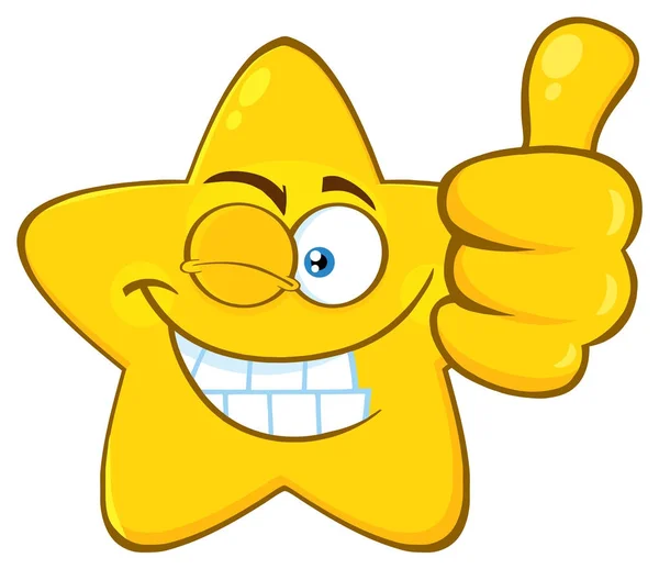 Smiling Yellow Star Personagem Dos Desenhos Animados Dando Polegar Para —  Vetores de Stock
