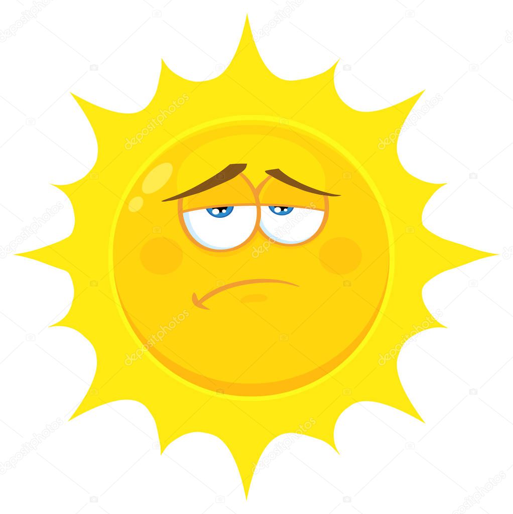 Sad Yellow Sun Cartoon Emoji Face Character With Tired Expression 